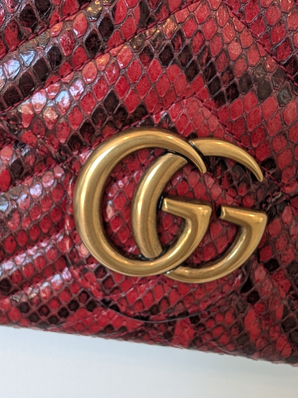 Gucci Red Python Print GG Marmont Wallet On Chain - Picture 4 of 13